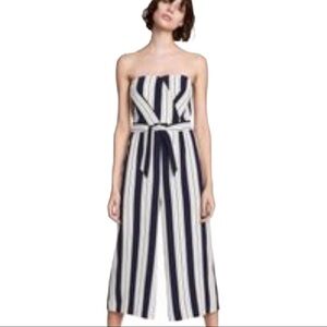NWT H&M Strapless Striped Jumpsuit With Tie Belt & Pockets White/Navy Blue Sz 6